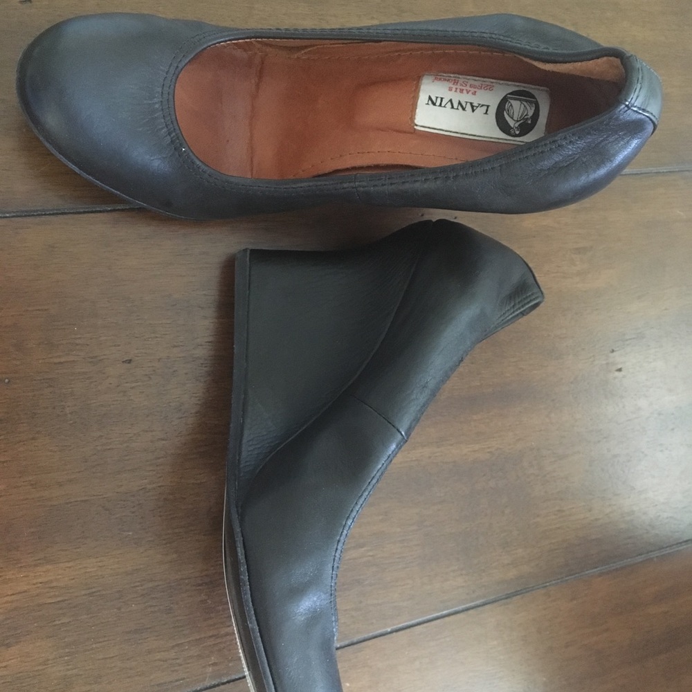 Lanvin Black Round toe with black wedge heel.
